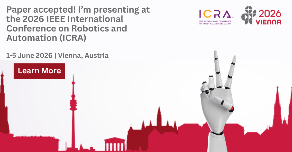 ICRA 2026 Vienna banner announcing Manuel Weiss's paper presentation